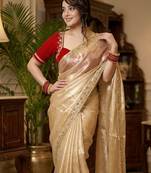 Cream Color Organza sattin Saree