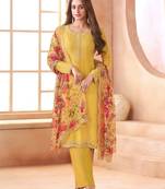 Light yellow chiffon silk semi stitched suits