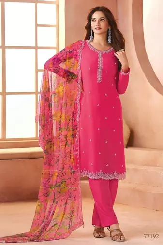 Pink chiffon silk semi stitched suits