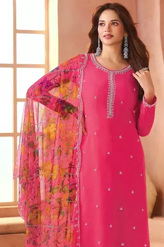 Pink chiffon silk semi stitched suits