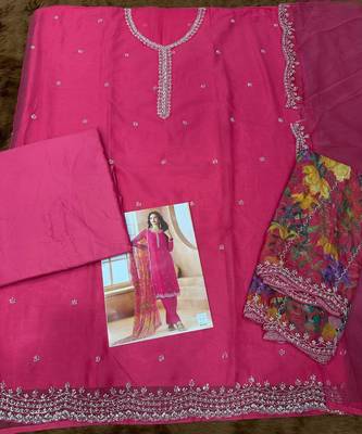 Pink chiffon silk semi stitched suits 3