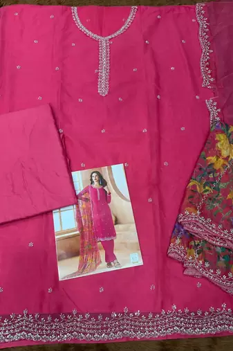 Pink chiffon silk semi stitched suits
