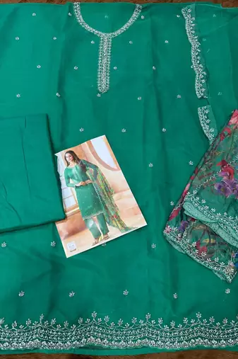 Sea green chiffon silk semi stitched suits