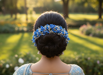 Blue and silver pollens hair gajra 1