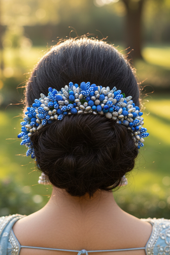 Blue and silver pollens hair gajra