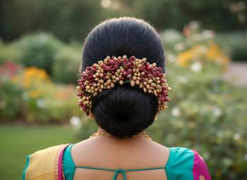 Maroon and gold pollens hair gajra 1
