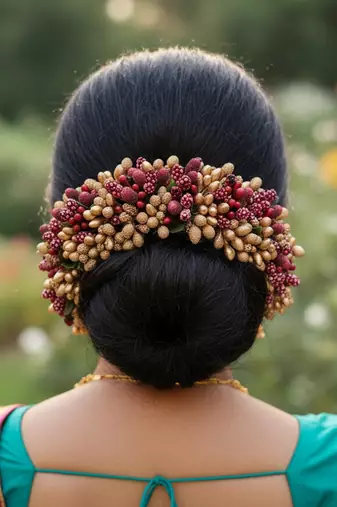 Maroon and gold pollens hair gajra