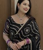 black satin saree with embroidered fancy lace border