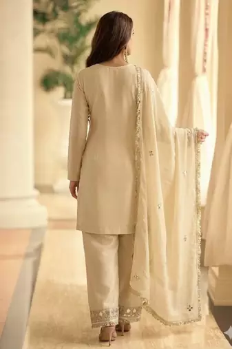 Ceam silk blend mirror embroidered work kurti plazzo set with dupatta