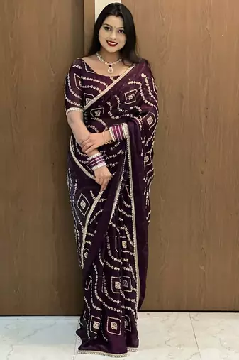 Lavendar Color Sattin Silk Fabric on Beautiful Hand Work Fancy Lace Border Saree