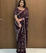 lavender satin silk saree with hand work lace border