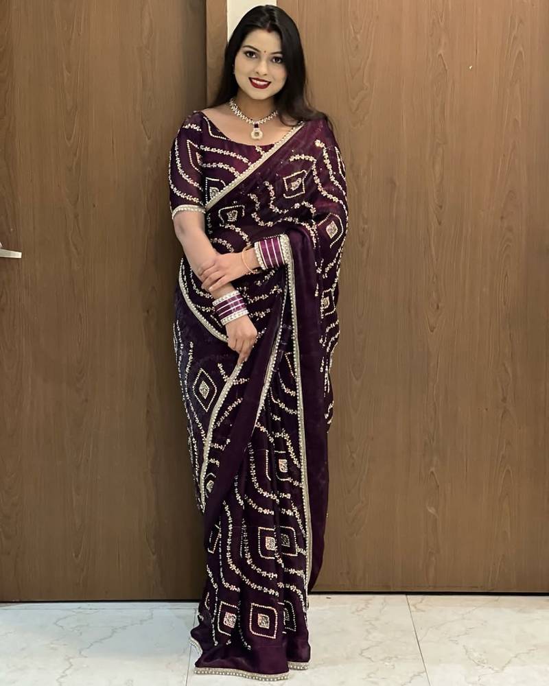 Lavendar Color Sattin Silk Fabric on Beautiful Hand Work Fancy Lace Border Saree