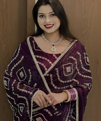 lavender satin art silk saree with hand work lace border 3