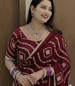 maroon satin silk saree with hand work lace border