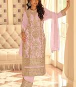 Baby pink georgette embroidered beads work plazzo suit
