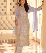 Light lavender georgette embroidered beads work plazzo suit