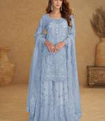 Sky blue net embroidered designer plazzo suit