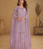 Lavender net embroidered designer plazzo suit