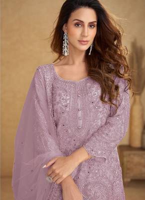 Lavender net embroidered designer plazzo suit 2