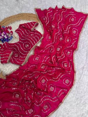 pink satin saree with embroidered fancy lace border 3