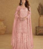 Peach net embroidered designer plazzo suit