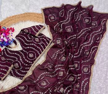 plum satin art silk saree with hand work lace border 2