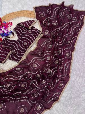 plum satin art silk saree with hand work lace border 3