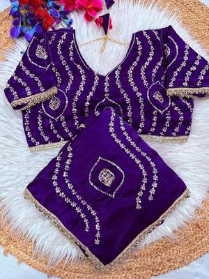 purple satin art silk saree with hand work lace border 1