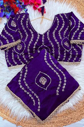 Purple Color Sattin Silk Fabric on Beautiful Hand Work Fancy Lace Border Saree
