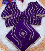 purple satin silk saree with hand work lace border