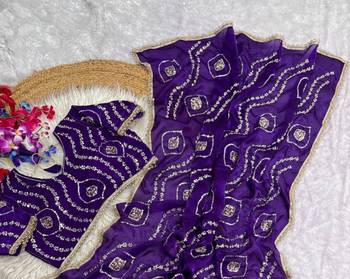 purple satin art silk saree with hand work lace border 3