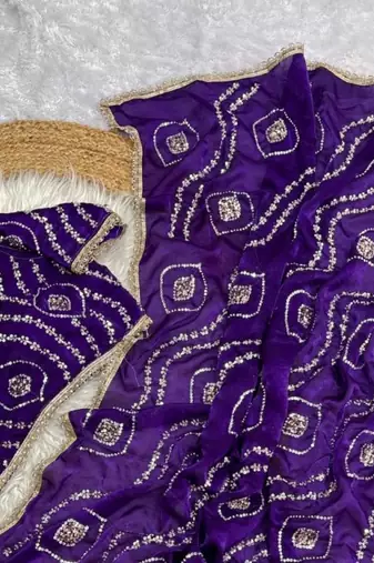 purple satin art silk saree with hand work lace border