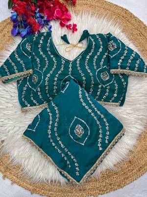 Turquoise Color Sattin Silk Fabric on Beautiful Hand Work Fancy Lace Border Saree 1