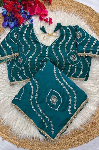 Turquoise Color Sattin Silk Fabric on Beautiful Hand Work Fancy Lace Border Saree