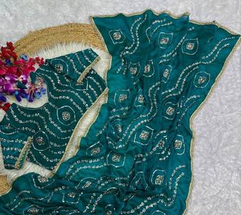 Turquoise Color Sattin Silk Fabric on Beautiful Hand Work Fancy Lace Border Saree 2