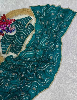 Turquoise Color Sattin Silk Fabric on Beautiful Hand Work Fancy Lace Border Saree 3