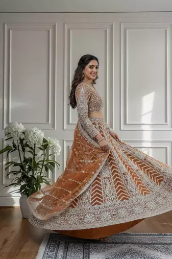 dark-Yellow designer bridal lehenga