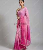 pink satin silk designer saree with beads work