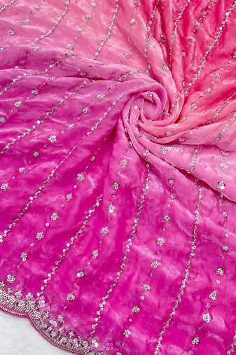 pink satin silk designer saree with beads work