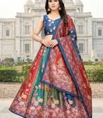 Gadhwal Print Satin Semi Stitched Lehenga Choli & Unstitched Blouse With Dupatta