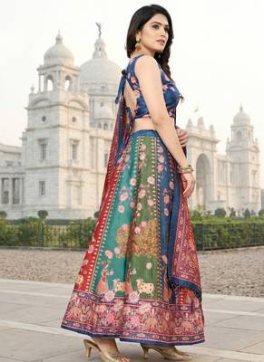 Gadhwal Print Satin Semi Stitched Lehenga Choli & Unstitched Blouse With Dupatta 2