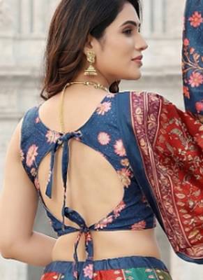 Gadhwal Print Satin Semi Stitched Lehenga Choli & Unstitched Blouse With Dupatta 3