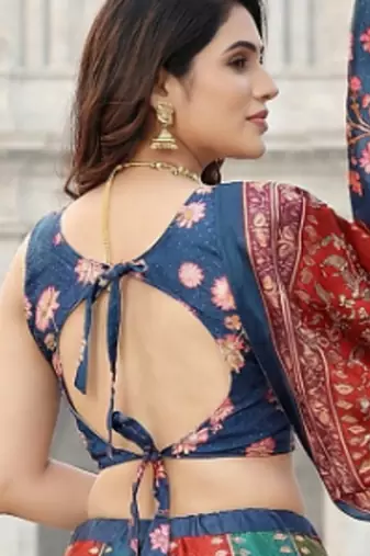 Gadhwal Print Satin Semi Stitched Lehenga Choli & Unstitched Blouse With Dupatta