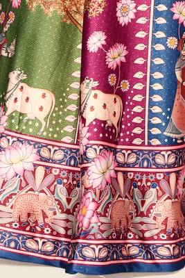 Gadhwal Print Satin Semi Stitched Lehenga Choli & Unstitched Blouse With Dupatta 4