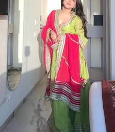 Parrot  chinon silk party wear embroidery sharara    suit set