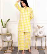 Yellow check hand block printed cotton co-ord set