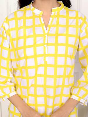Yellow check hand block printed cotton co-ord set 4