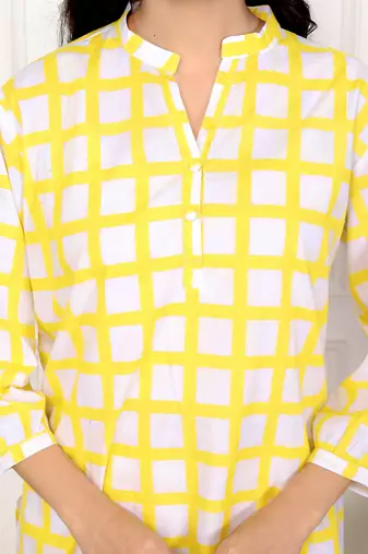 Yellow check hand block printed cotton co-ord set