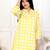 Yellow check hand block printed cotton co-ord set