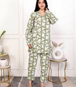 Green hand block printed cotton co-ord set